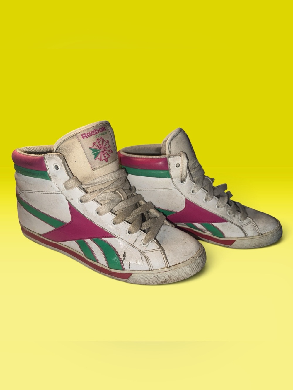 Reebok Women's High-Top Sneakers in White, Pink & Green